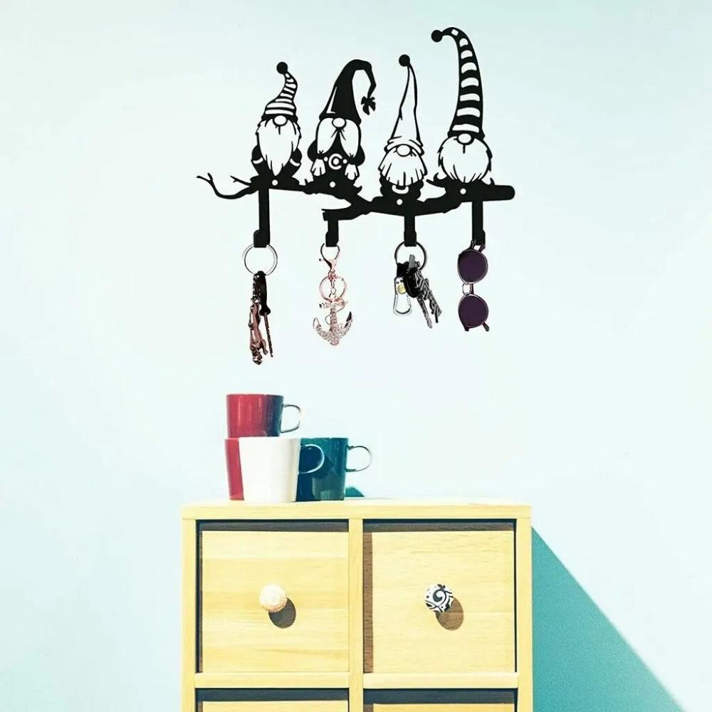 Wandmontiertes Schlüsselbrett mit 4 Haken – Entzückendes Zwerg-Design Heimschild für Eingangsbereich, Flur und organisierte Räume