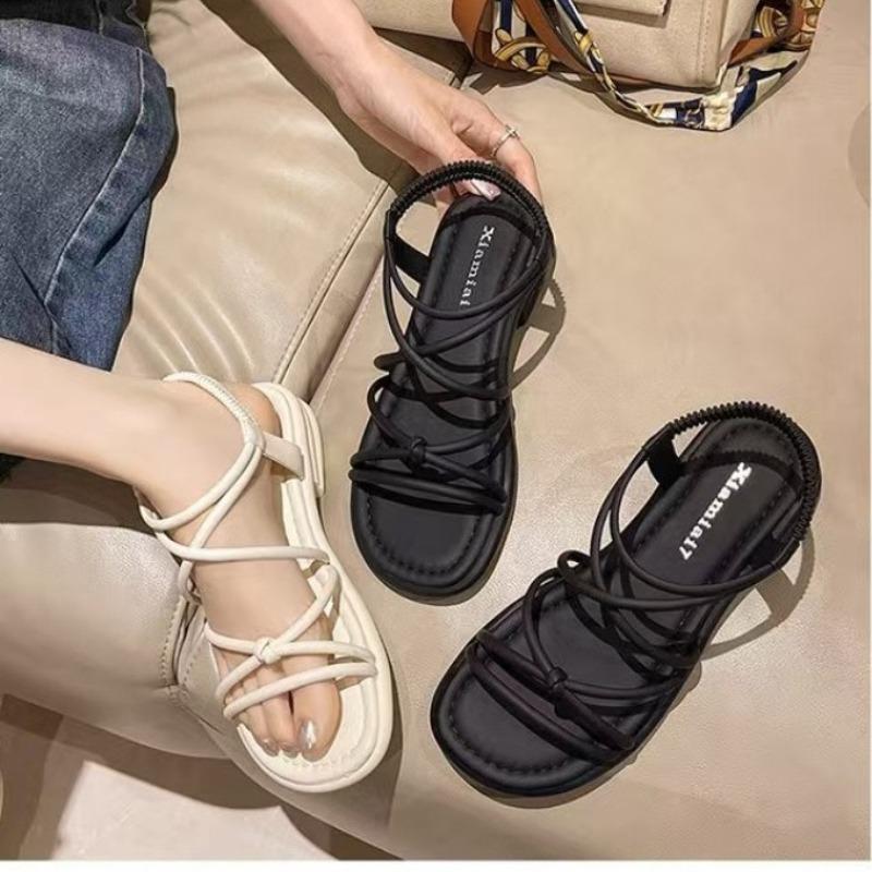 Fashion 2025 New Sandals Women's Summer Flat Bottom Casual Beach Shoes Thick Sole Versatile Outwear Travel Daily Shoes