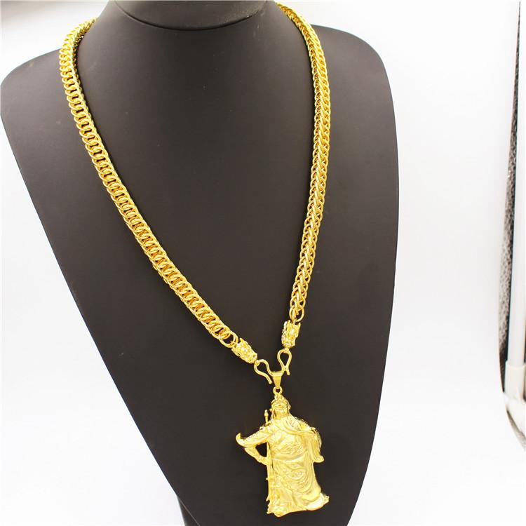Luxurious 9999 24K real gold men's necklace Guan Gong Guanyin faucet pendant domineering fashion accessories
