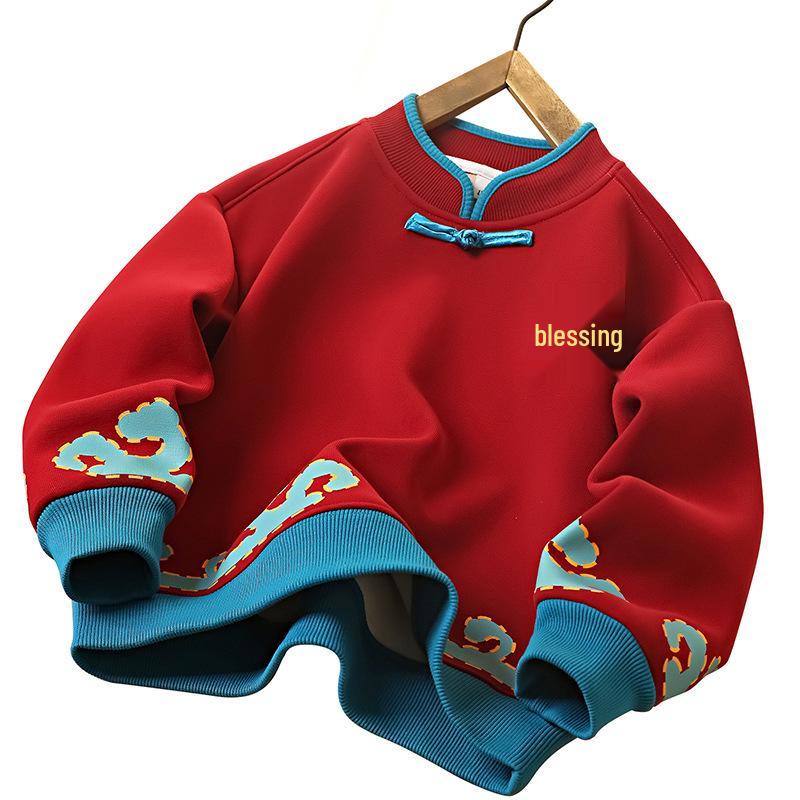 Kinderen Jaar van het Paard Fleece-Gevoerd Winter Sweatshirt - Feestelijke Warme Top voor Ouders en Kinderen voor Jongens