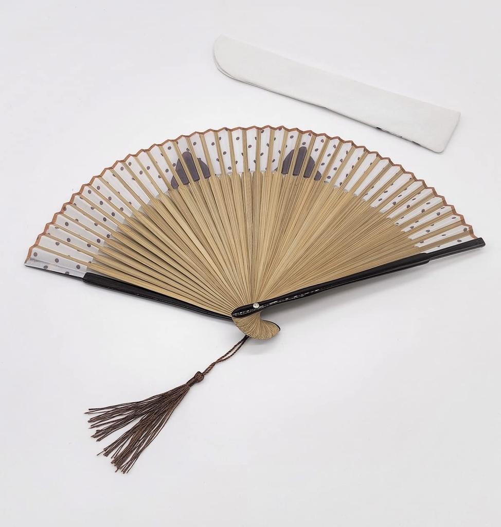 Folding Fan with Large Cat Face Includes Spotted Cat Fan Bag [deaizaka.biz] Women's Design, Brown,