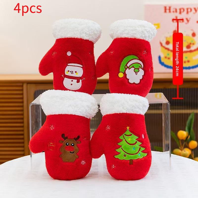 

Deer Santa Claus Snowman Christmas Tree Red House Gloves Plush Toy Dolls Gloves