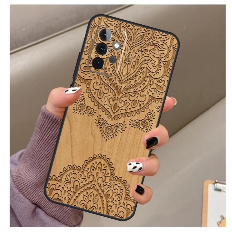 Mandala Floral Wood Case For Samsung Galaxy A32 A52 A12 A22 A16 A26 A36 A56 A06 A55 A35 A15 A54 A34 A14 A13 A53