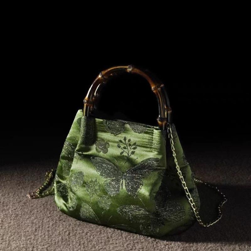 Ethnic style new Chinese style women's bag green light bamboo autumn and winter cheongsam portable messenger shoulder bag bag