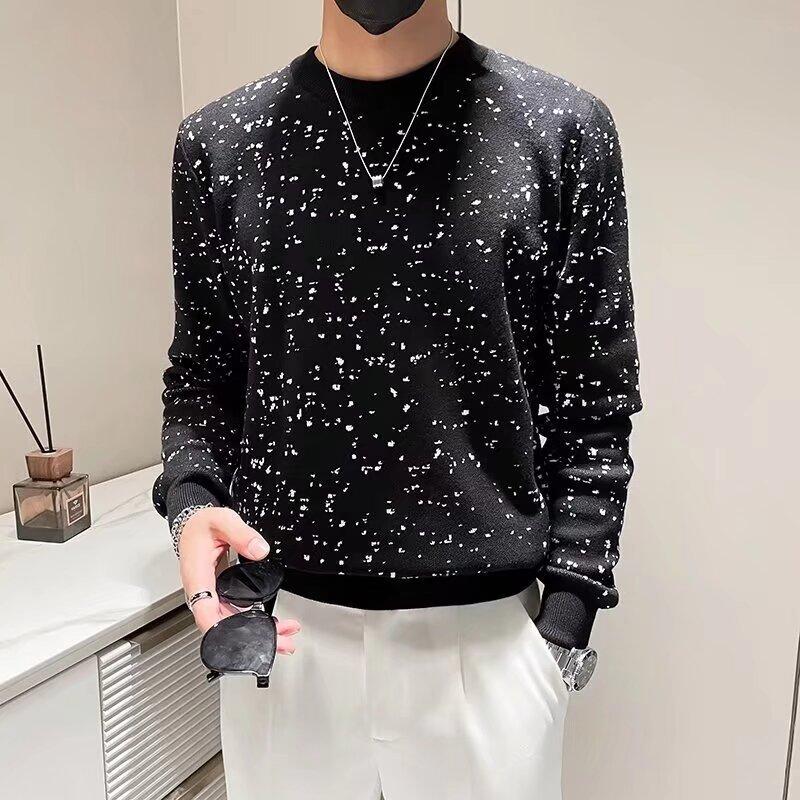 Spring 2024 Men's Sweater Patchwork Assorted Colors Skin-Friendly Fabric Fashion Versatile Top Casual Long-Sleeved Bottoming Shirt