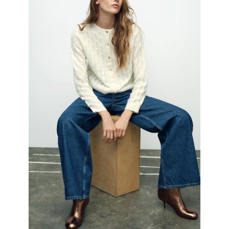 Za2025 Spring New Women's Clothing Single-Breasted Wavy Comfort and Casual Long Sleeve Knitted Coat 2893179