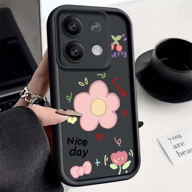 Cartoon Flower Print TPU Soft Case For Xiaomi 14T 13T Poco F6 Pro X6 X5 Redmi 13C Note 14 13 12 11 Pro 10 Lens Protection Shockproof Matte Phone Case