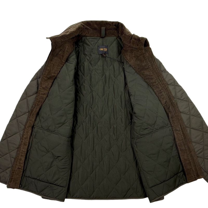 European and American Style Men's Autumn and Winter Thin Classic Quilted Jacket with Corduroy Lapel, American Casual Retro Cotton Jacket