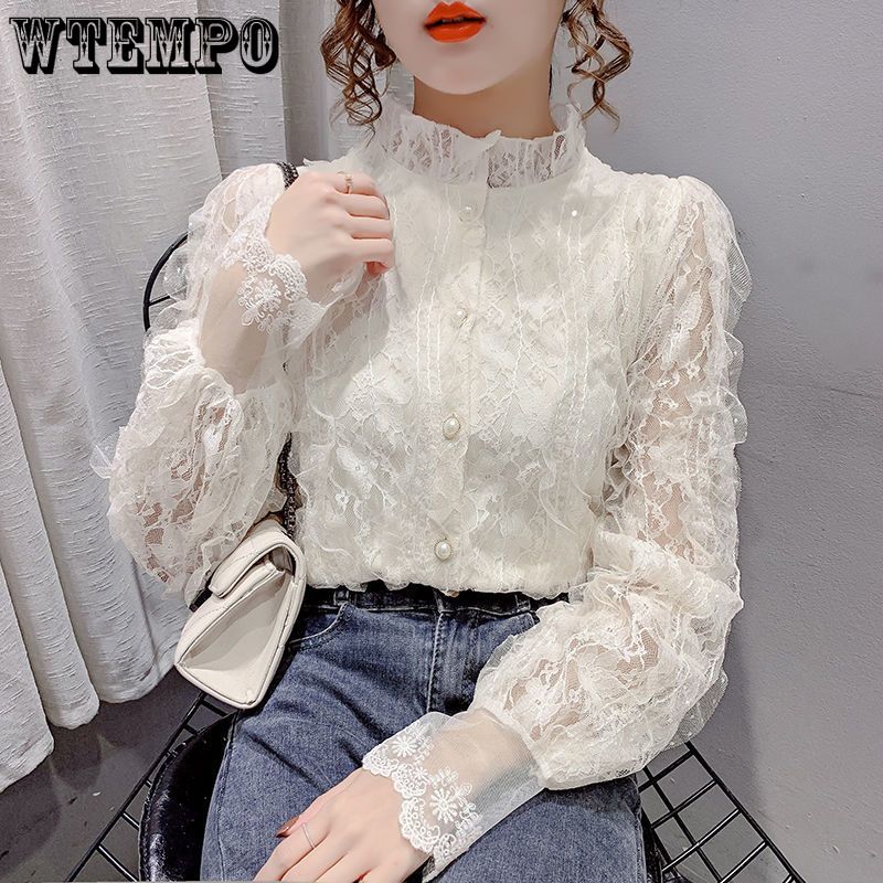 Krajkové spodní tričko svrchní oděv dámský jarní a podzimní polstrovaný módní krajkový kardigan francouzská klopa dlouhý rukáv top