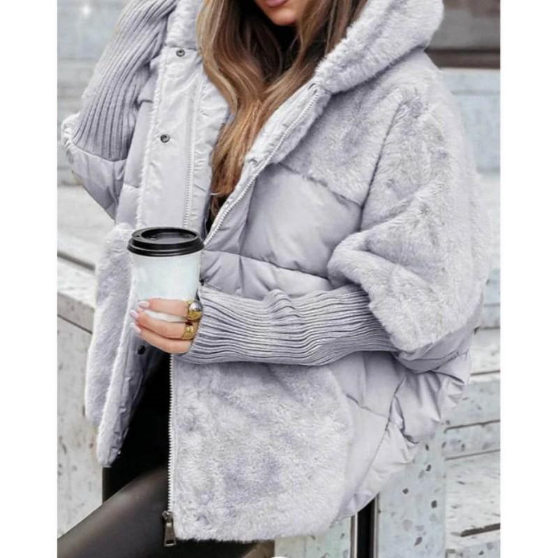 Damen Winter Kapuzen Patchwork Warm Oberbekleidung Damen Gepolsterte Lässige Weiche Jacke