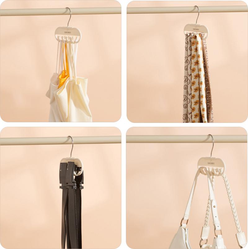 Women Camisole Hanger Wardrobe Organizer Downy Traceless Clothes Hanger Spaghetti Straps Storage Hook Rotatable Belt Bag Holder