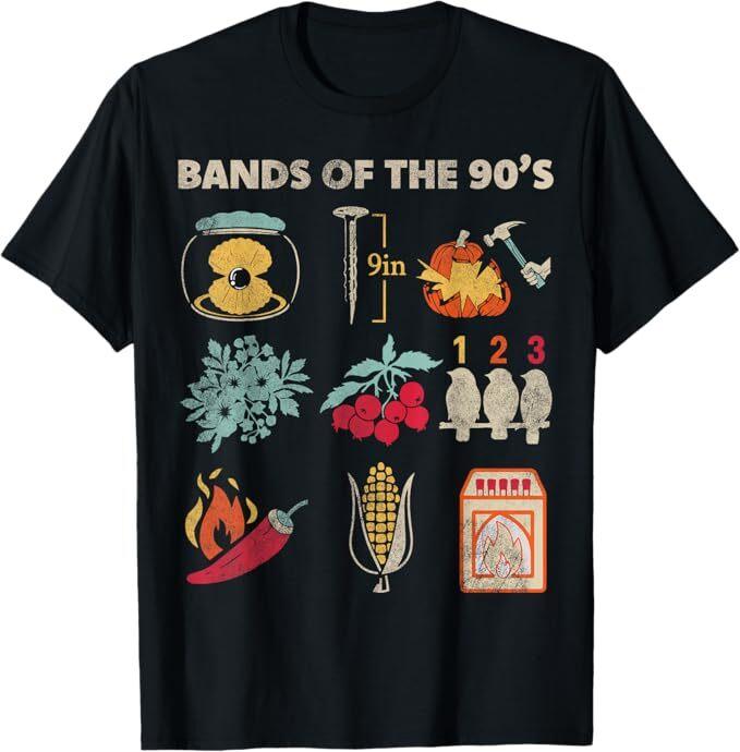 Retro Popular Music Bands of The 90s Rock Funny Vintage T-Shirt
