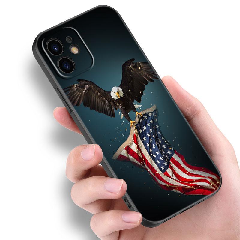 Custodia per telefono con aquila bandiera americana USA per Apple iPhone 14 13 12 Mini 11 Pro Max 7 8 XR X XS 7 8 Plus SE 2020 2022 Cover Nera