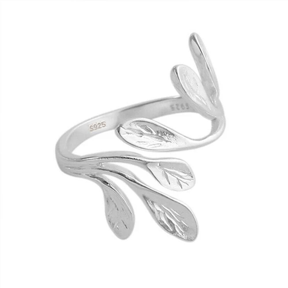 

BFCLUB Silver Color Korean Fashion INS Olive Leaf Ring Female Minimalist Trend Unique Design Open Ring Handmade Jewelry