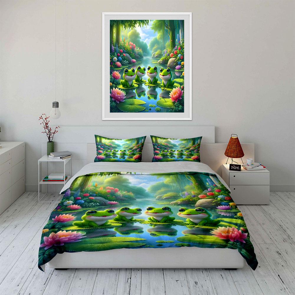 Frog Decoration Set For Garden Soft Comfortable Duvet Cover Bedding Set Included 1*Duvet Cover & 2*Pillowcases, Gift