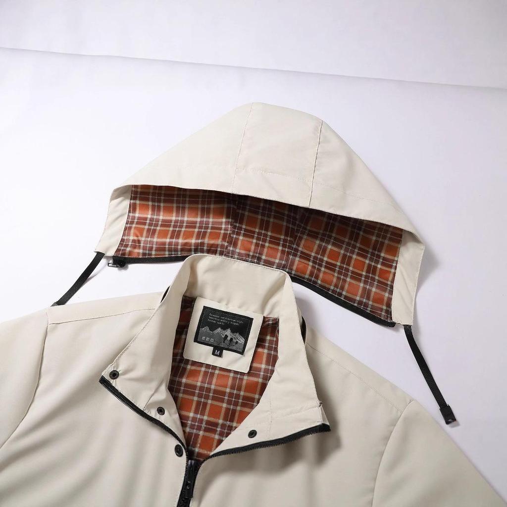 Evropská velikost Pánská nepromokavá větrovka - Lehká, větruodolná, s kapucí, outdoorová bunda pro horolezectví.