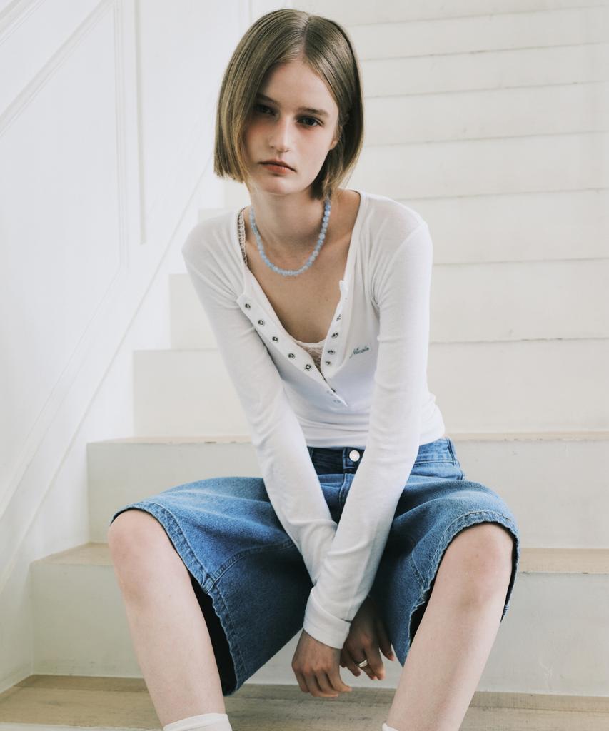 Nigaennikol Button Henley Neck Top_Ivory