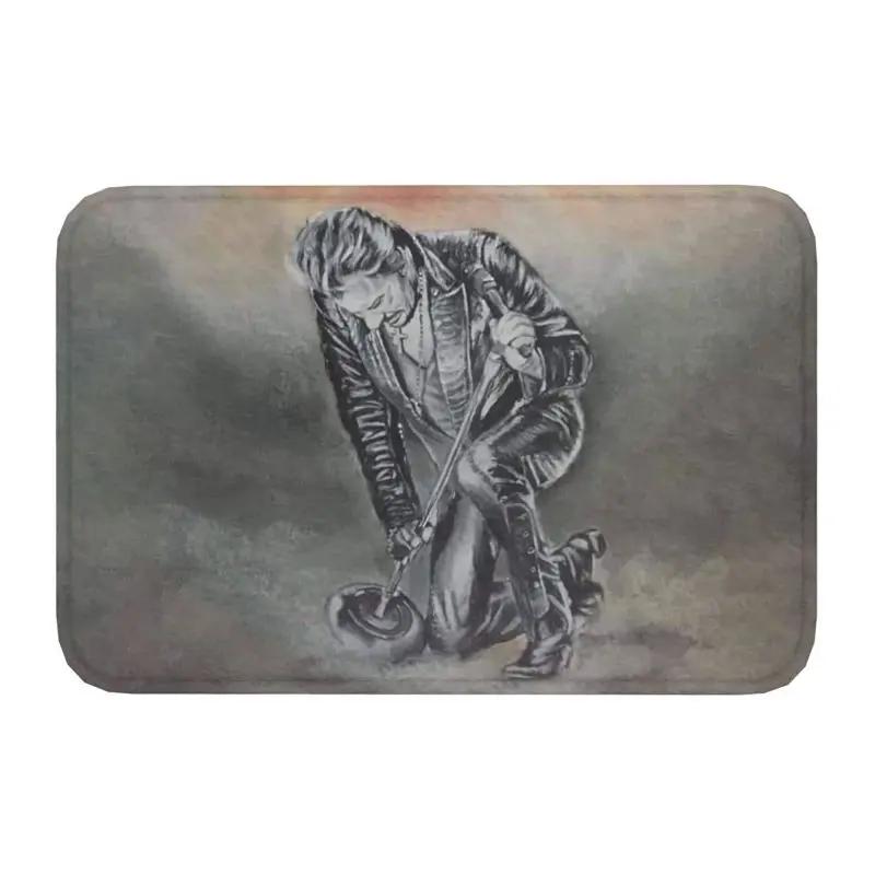 Rock Johnny Hallyday Door Floor Bath Kitchen Mat Anti-Slip French Singer Music Doormat Living Room Entrance Rug Carpet Footpad