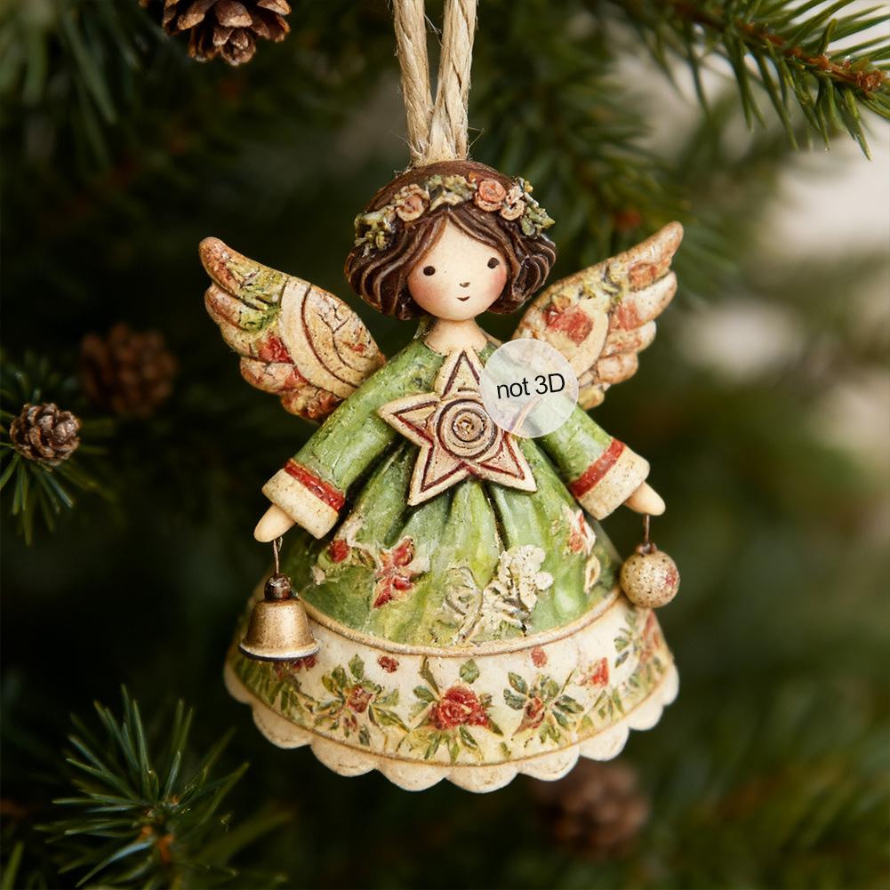 6/12/24PCS Christmas Tree Decorations 2D Angel With Bell Hanging Ornaments Wooden Angel-Shaped Pendants for Xmas Tree Home Decor