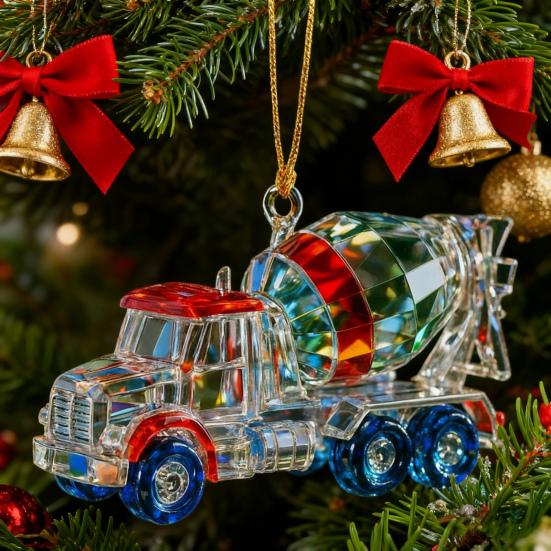 Faux Crystal Construction Truck Ornament Christmas Tree Colorful 2D Flat Acrylic Construction Vehicle Hanging Decoration Pendant