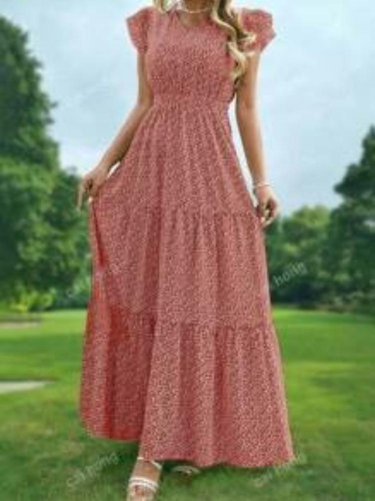 Purple Floral Print Sleeveless Tiered Maxi Dress