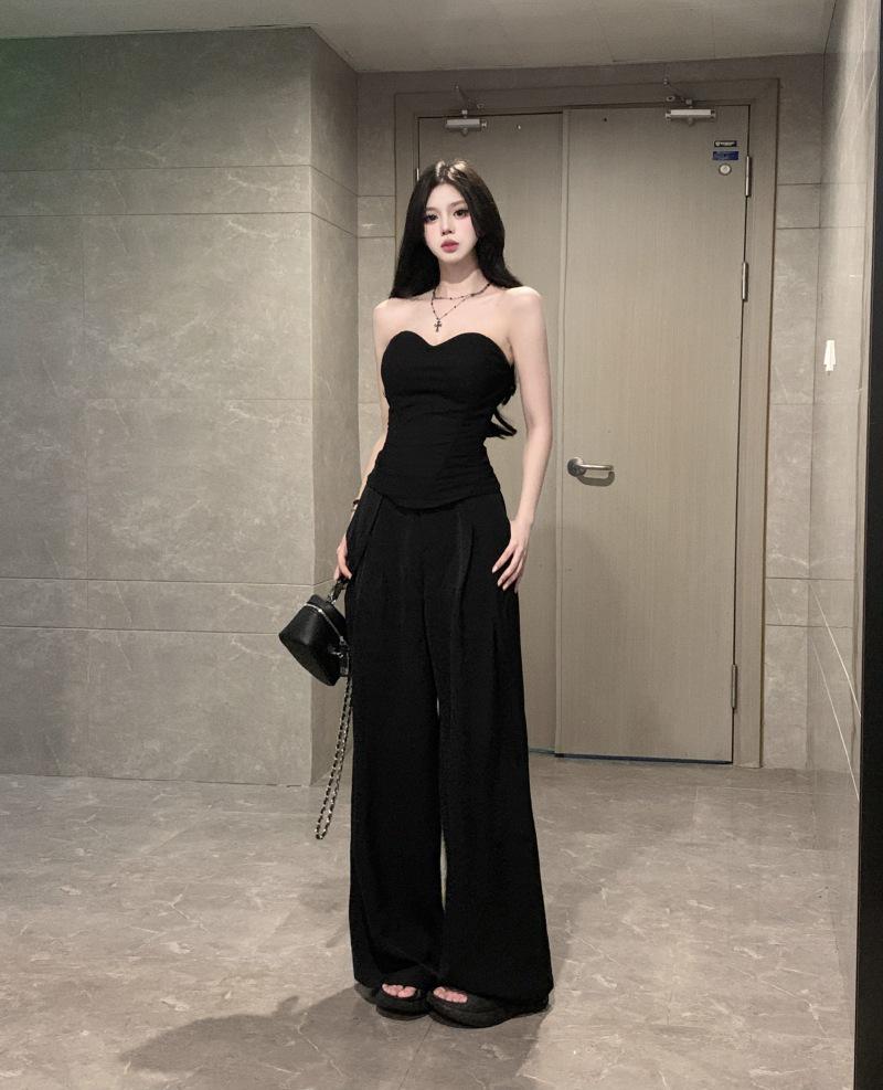 Elegant Black Fishbone Bandeau Top: Women's Summer Slimming Three-Dimensional Wrap Chest Vest