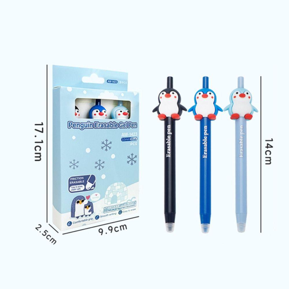 3pcs/Set Press Type Ballpoint Pen Penguin Writing Pen Smooth Writing Gel Pen Gift