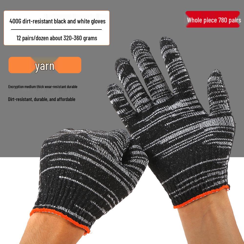 Dirt-Resistant Black & White Flower Thickened Work Gloves, Wear-Resistant Pure White Labor Protection Gloves