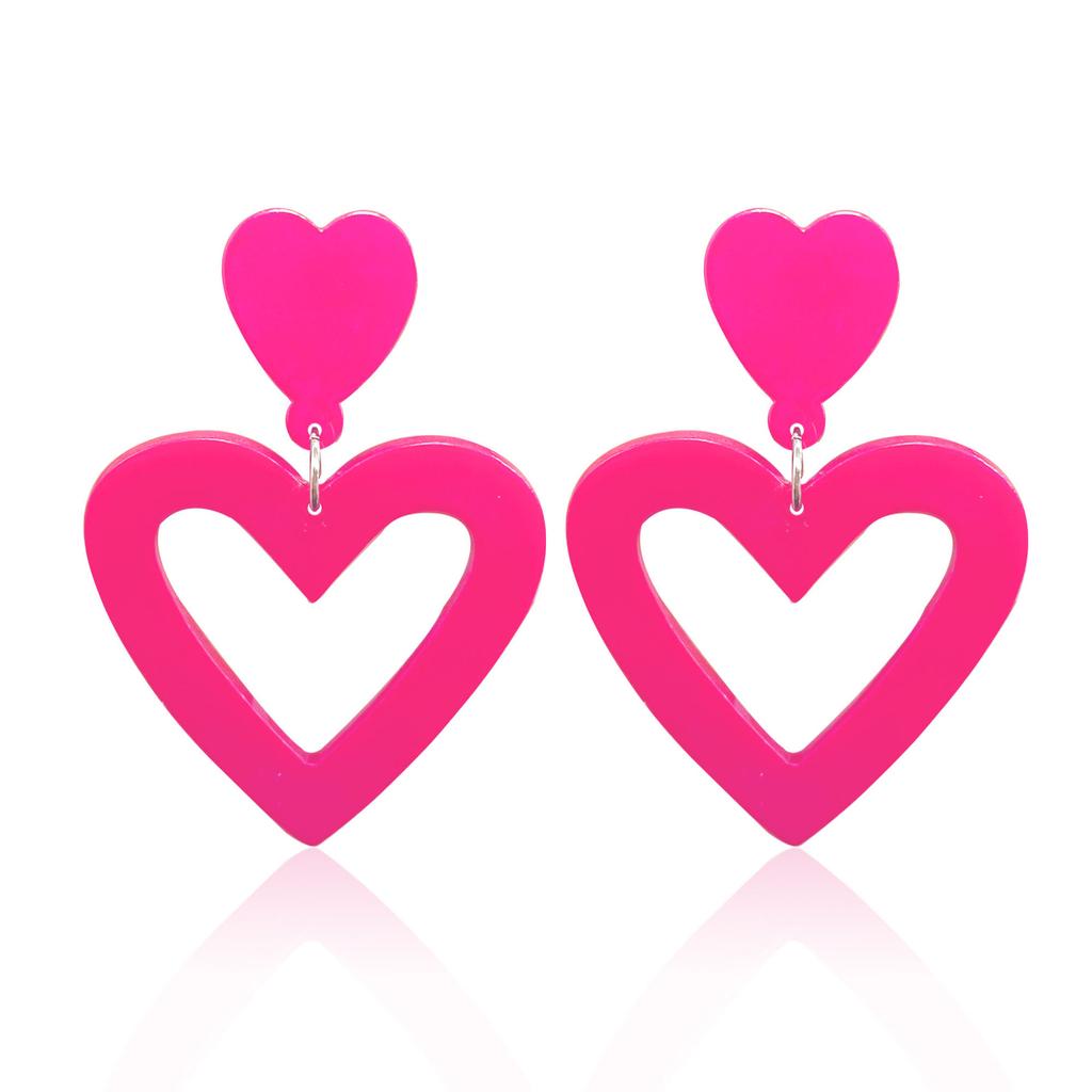 Orecchini Pendenti A Forma Di Cuore Rosa – Acrilico Leggero – Gioielli Anni 80 Per Feste, Concerti E Look Daily - 2
