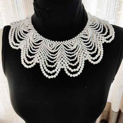Yousheng Faux Pearl Bib Necklace Hollow Design Bib Choker Necklace Beaded Shawl Collar for Women Weddings Cocktail Parties