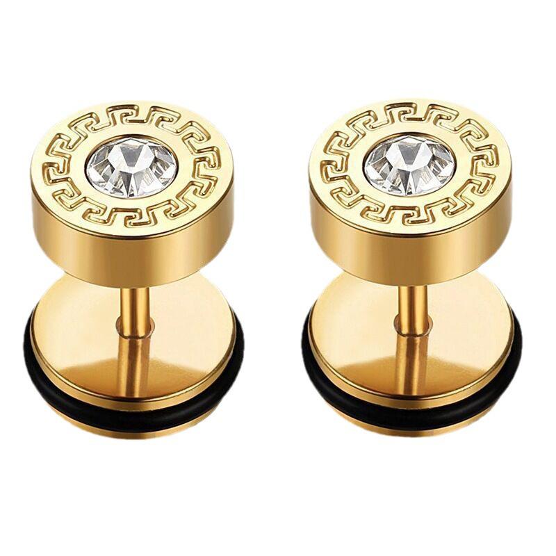 Unisex Trendy Retro Round Great Wall Diamond-Studded Stainless Steel Earrings
