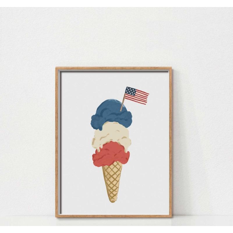 

4 июля Настенное искусство Растения и кошки Фейерверки Мороженое Насекомое День независимости Холст Живопись Декор Дом Спальня Офис Декор 21cm×30cm NoFrame