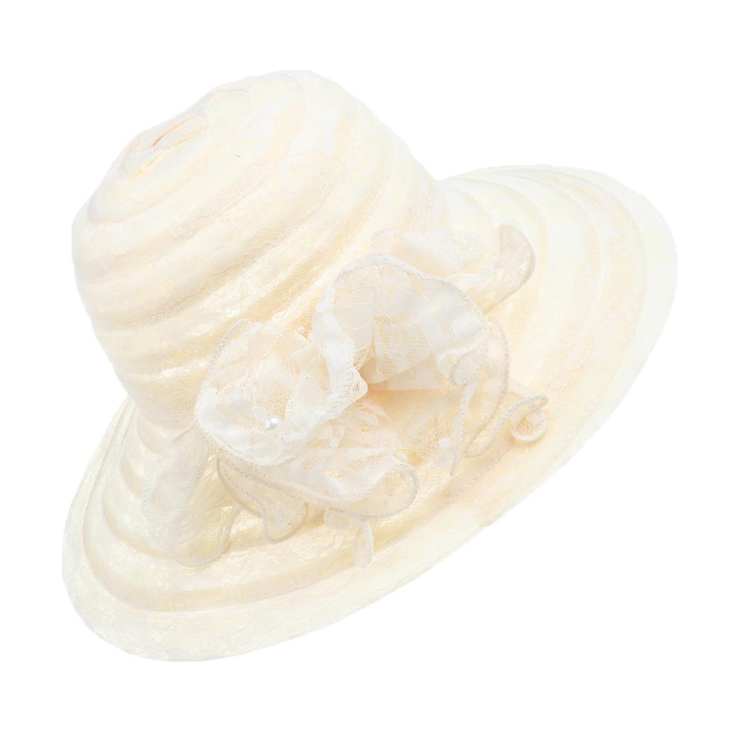 Fashion Women Elegant Lace Flower Derby Sun Hat Party Wedding Cap beige