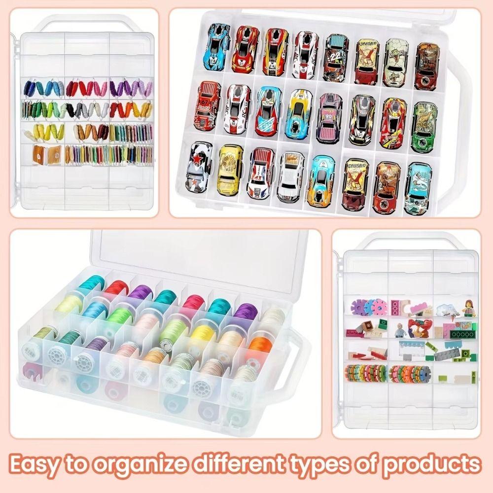 Universal 48 Grid Nail Polish Organizer Double-Sided Clear Sewing Organizer Portable Removable Dividers Storage Box