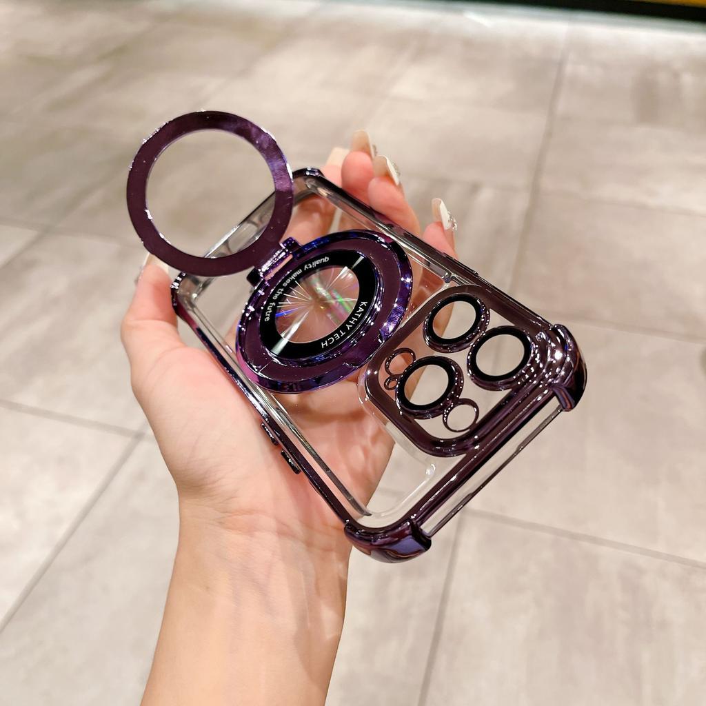 Space case Magnetic suction bracket is suitable for iPhone17 mobile phone case electroplating four corners anti-drop Apple 16 all-inclusive protective