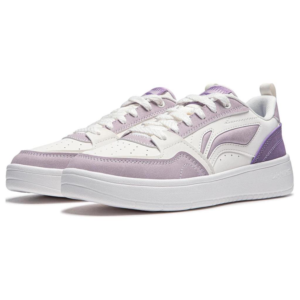 Li Ning Sycee V2 Slip Resistant Cushioning Abrasion Resistant Low Top Skateboard Shoes Women's White Purple AGCU248-4