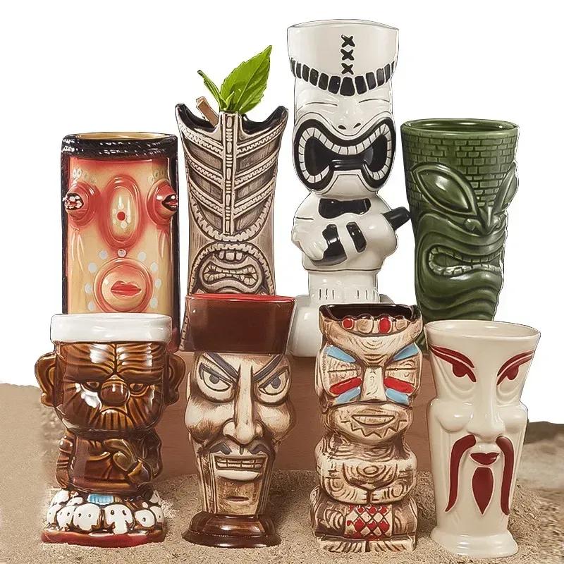 60er Typ Hawaiianische Tiki-Tasse Keramik-Cocktailgläser Bar Weinglas Dekorationen Ornamente Gläser für Getränke Personalisiertes Geschenk