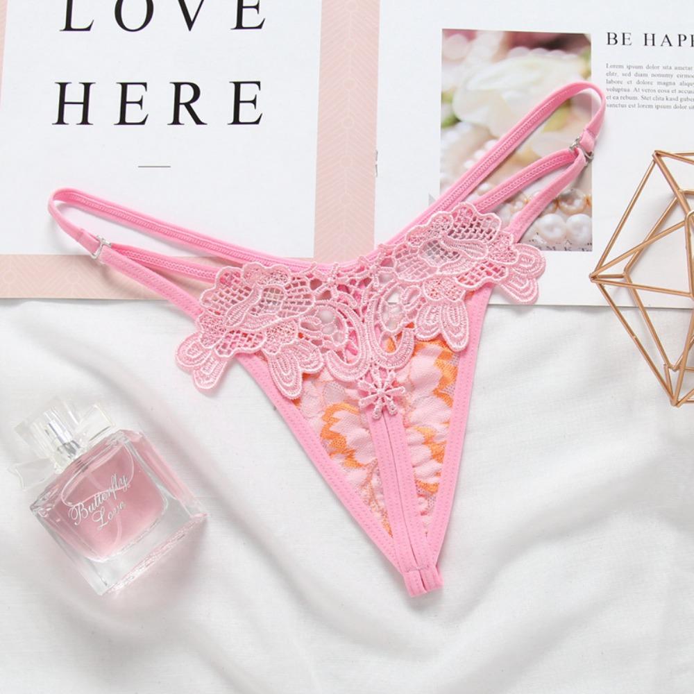 Sexy Panties Fashion Embroidery Hollow Open Crotch Sex Temptation Women's Thong Invisible Thin Belt Low Waist T Pants