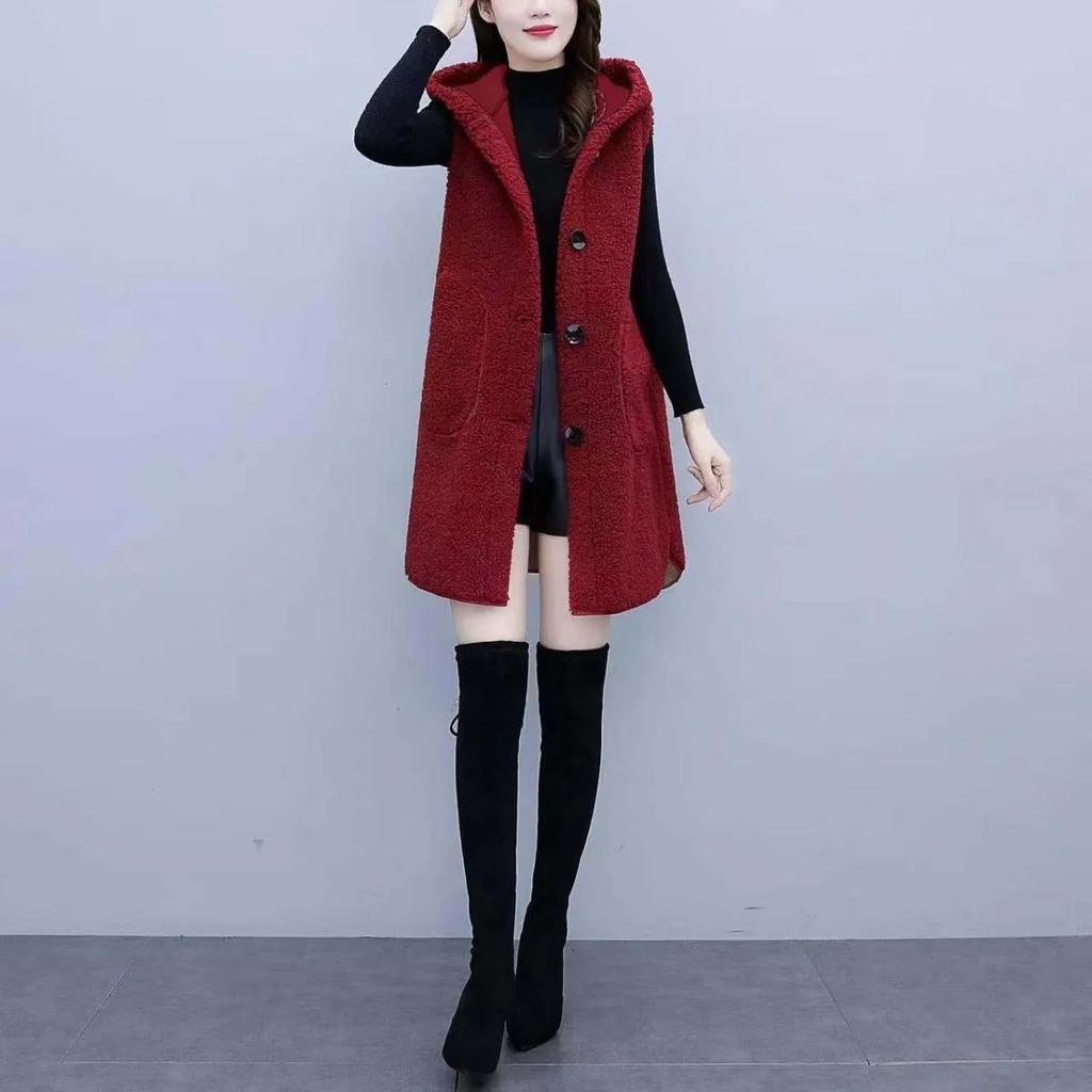 Damen Herbst und Winter Einfarbig Verdickte Warme Weste Mittellange Bequeme Jacke