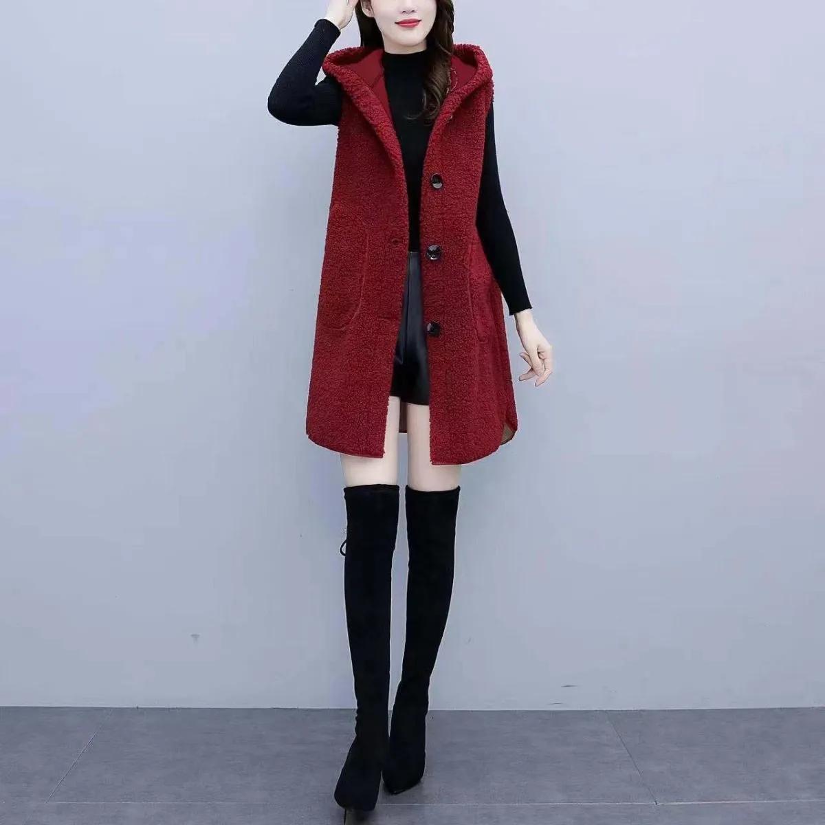 

Женская однотонная утепленная жилетка средней длины для осени и зимы 3XL