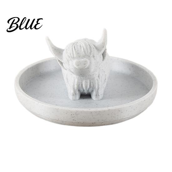 Farmhouse Jewelry Tray Highland Cow Ring Holder with Circular Dish