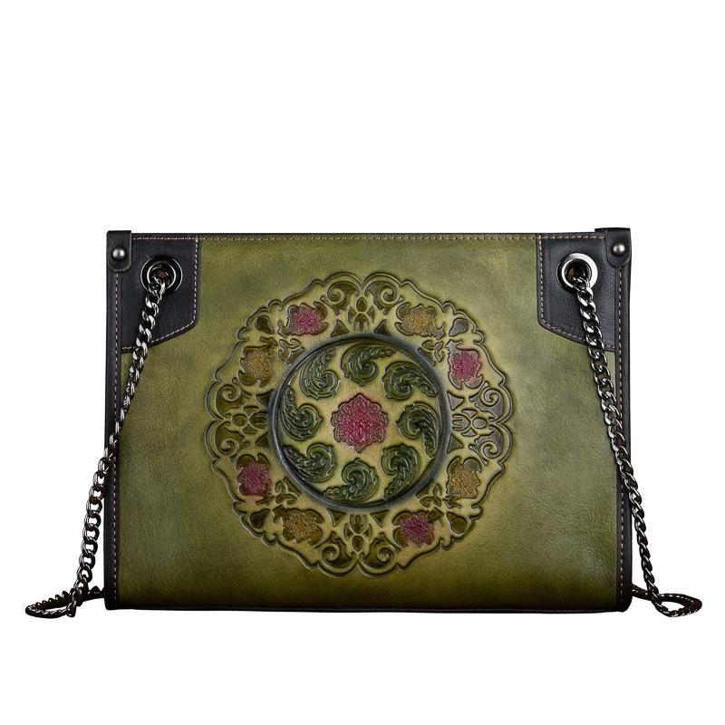 

Johnature Ретро ручная работа с тиснением женская сумка первый слой коровьей кожи сумки на плечо Роскошная женская сумка-мессенджер с цветочным принтом