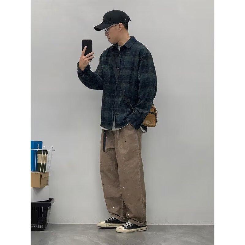 2024 Brief Langarmhemd Japanischer Hong Kong Stil Ins Loses Hemd Jungen Sommer Trendy Vielseitig Casual Mantel