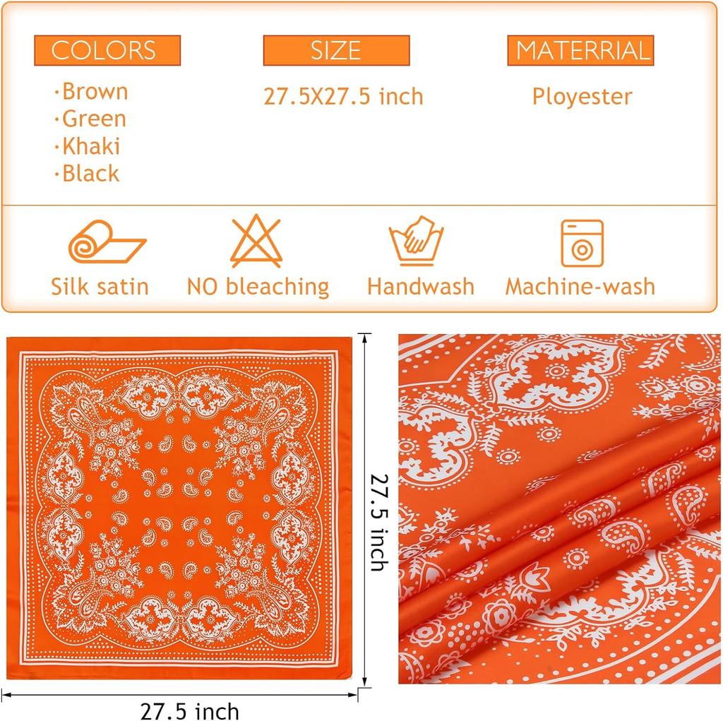 4 Pcs Large Bandanas Silk Square Head Scarfs Scarves Bandanas Neck Scarf Bandana For Women Girls