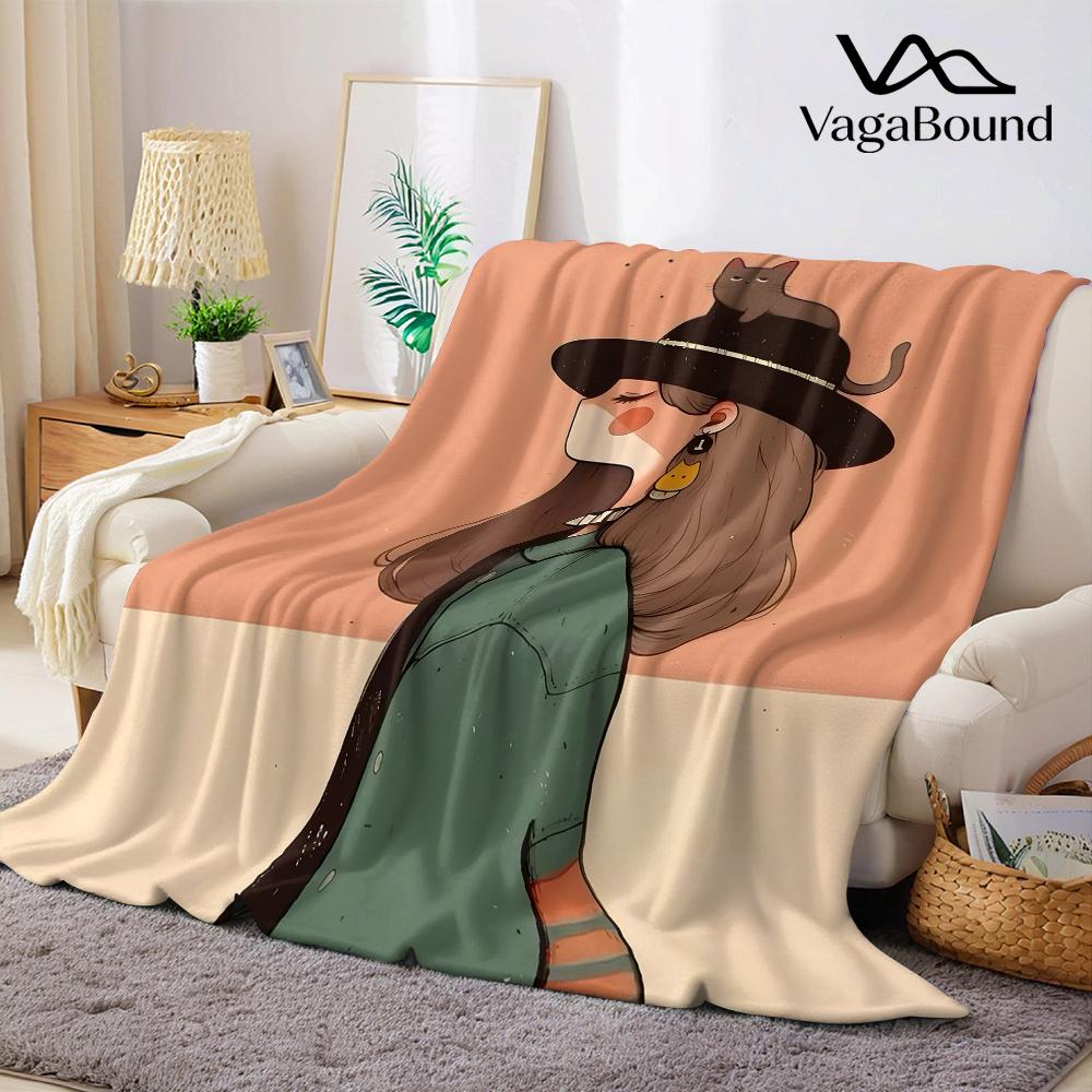Cat & Hat Sunset Flannel Blanket Warm Soft Halloween Christmas Couch Warm Cozy Decorative Decor Gift for All Season 75X95CM