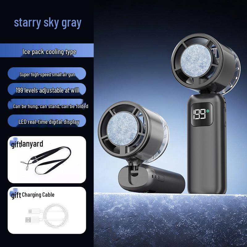 Portable USB Rechargeable Handheld Turbo Fan - Ice Cooling, 199 Speeds, Low Noise 15.8x5.5x5.3 cm