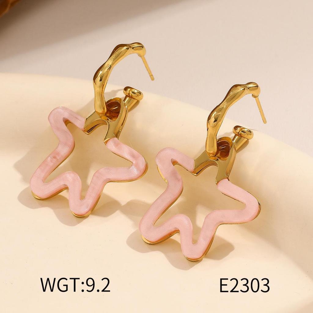 Elegant Hollow Star Stainless Steel Stud Earrings - Colorful Acrylic for Women