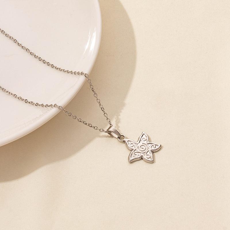 O Chain Around Neck Necklace Waterproof Stainless Steel Conch Shell Starfish Pendant Necklaces For Women Men Accessories Jewelry