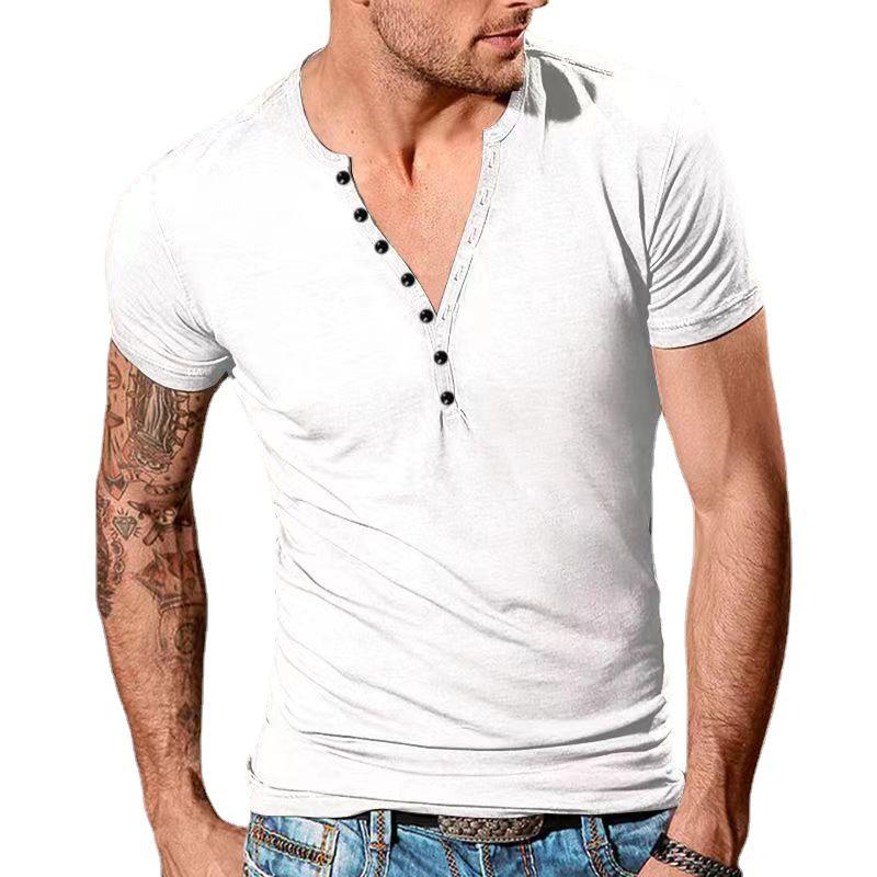 Men's Slim Fit Casual Henley Round Neck Short Sleeve T-shirt