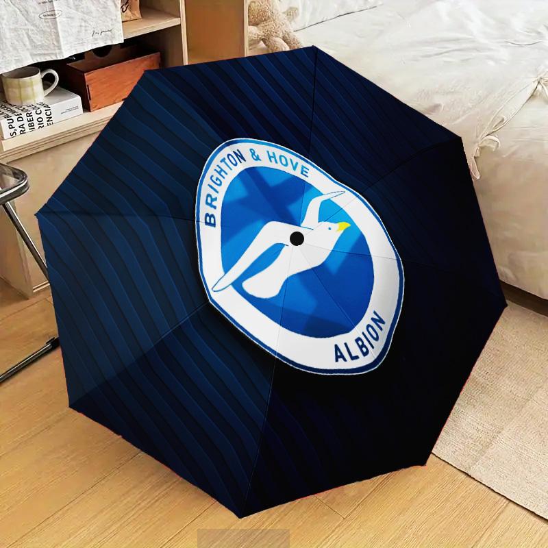 Brighton & Hove Albion Crest Automatic Folding Umbrella - 8-Rib Travel Umbrella with Auto Open/Close & Portable Gifts for holidays or birthdays